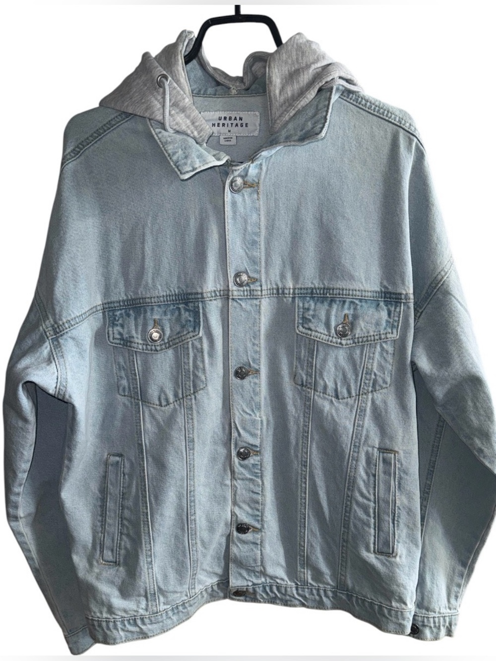 URBAN HERITAGE Oversized Denim Jacket with Fleece Hood Size M